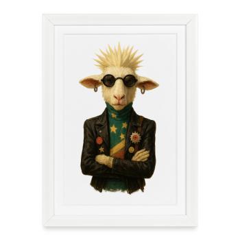 Punkgoat mit Sternenband - Gerahmtes Poster (27 × 37 cm) - Weiß - Vorne