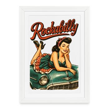 Cadeau de fille pin-up pour voitures vintage rockabilly - Affiche encadrée (27 × 37 cm) - blanc - Devant