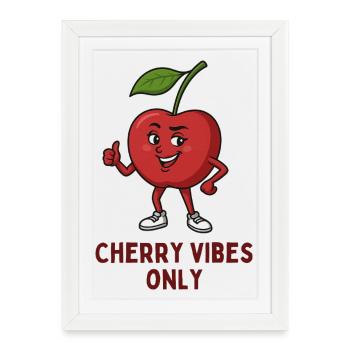 Cerise avec style : Cherry Vibes Only - Affiche encadrée (27 × 37 cm) - blanc - Devant