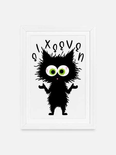 67 Lustige Katze Six Seven Meme - Gerahmtes Poster (27 × 37 cm) - Weiß