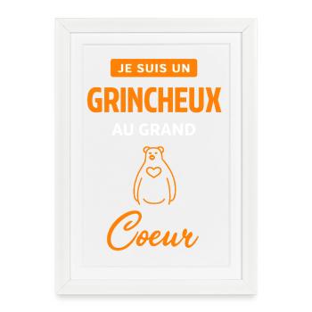 Coeur orange sur noir - Affiche encadrée (27 × 37 cm) - blanc - Devant