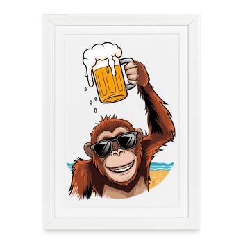Funny monkey with beer mug on the beach party monkey - Framed poster (27 × 37 cm) - white - Front