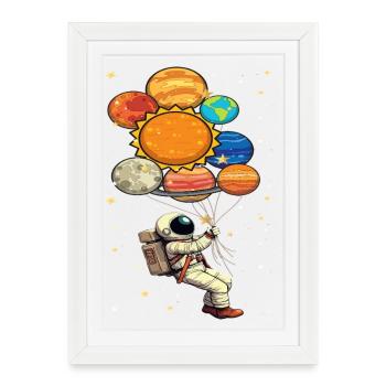 Astronaut With Planet Balloons Outer Space - Framed poster (27 × 37 cm) - white - Front