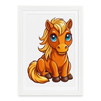 Un joli cheval qui s’occupe - Affiche encadrée (27 × 37 cm) - blanc - Devant