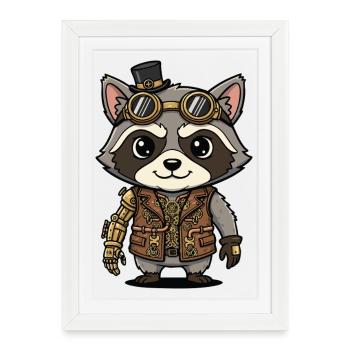 Raccoon Steampunk Arm Robotic Engineer - Framed poster (27 × 37 cm) - white - Front