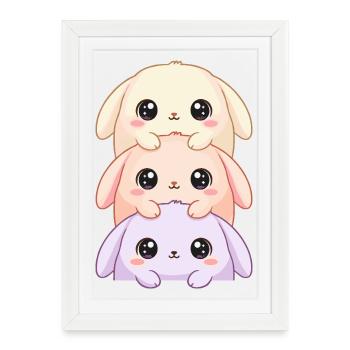 Les Trois Lapins Câlins – Trio Kawaii - Affiche encadrée (27 × 37 cm) - blanc - Devant