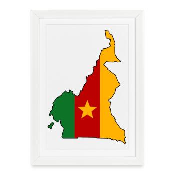 Carte du drapeau du Cameroun - Affiche encadrée (27 × 37 cm) - blanc - Devant