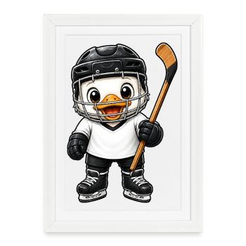 Süße Ente Eishockeyspieler Comic Cartoon - Framed poster (27 × 37 cm) - white - Front