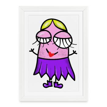 Fille aux vêtements violets et au visage satisfait - Affiche encadrée (27 × 37 cm) - blanc - Devant