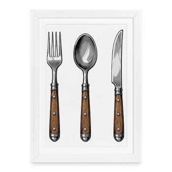 Rustic Cutlery Motif Wooden Handle - Framed poster (27 × 37 cm) - white - Front