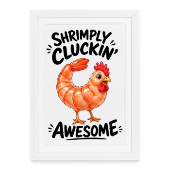 Hen with Shrimps Funny Cartoon Motif - Framed poster (27 × 37 cm) - white - Front