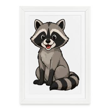 Motif de dessin animé de raton laveur joyeux - Affiche encadrée (27 × 37 cm) - blanc - Devant
