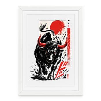 Bull Bull Anime Manga Japanese Style - Framed poster (27 × 37 cm) - white - Front