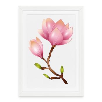 Branche de magnolia à fleurs roses - Affiche encadrée (27 × 37 cm) - blanc - Devant