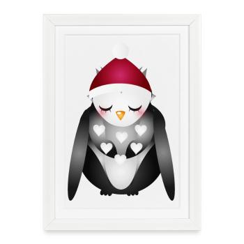 dreamy owl with Santa Claus Christmas hat - Framed poster (27 × 37 cm) - white - Front