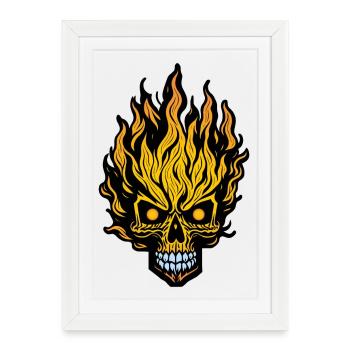 Crâne enflammé - Affiche encadrée (27 × 37 cm) - blanc - Devant