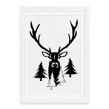 Proud Deer Forest Hiking Nature - Framed poster (27 × 37 cm) - white - Front
