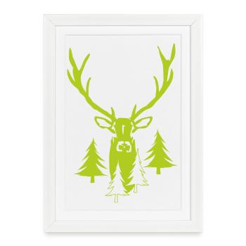 Noble Stag Forest - Cerf avec des bois - Affiche encadrée (27 × 37 cm) - blanc - Devant