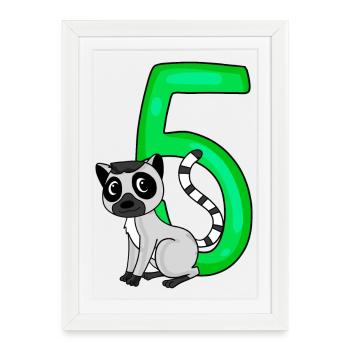 5 Anniversaire 5 ans avec motif animal - cinq - Affiche encadrée (27 × 37 cm) - blanc - Devant