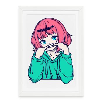 Manga Comic Anime Fille Dessin animé japonais - Affiche encadrée (27 × 37 cm) - blanc - Devant