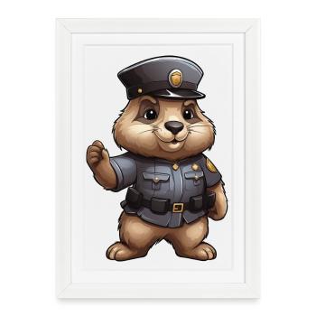 Marmotte Policier - Affiche encadrée (27 × 37 cm) - blanc - Devant
