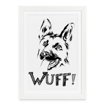 Woof Berger Allemand Chiens Symbole Icône Dictons Drôles - Affiche encadrée (27 × 37 cm) - blanc - Devant