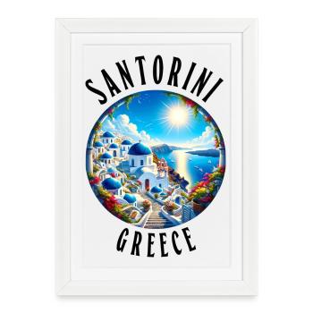 Vacances à Santorin en Grèce sur l'île grecque - Affiche encadrée (27 × 37 cm) - blanc - Devant