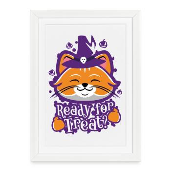 Mignon Drôle Halloween Kitty - Affiche encadrée (27 × 37 cm) - blanc - Devant