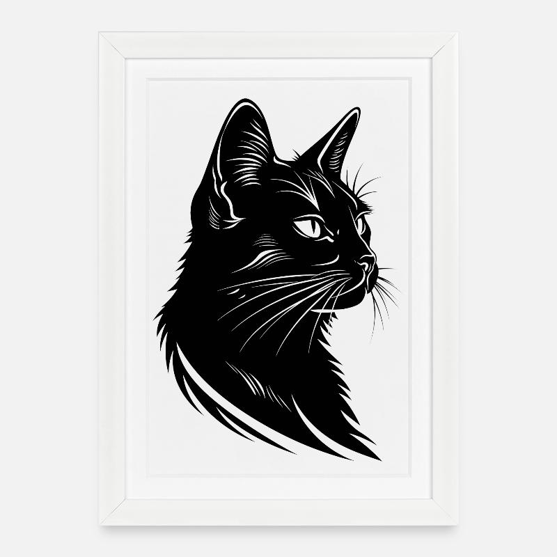 Dessin de chat - Affiche encadrée (27 × 37 cm) - blanc