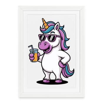 Licorne drôle de fête avec licorne unisexe dessin animé - Affiche encadrée (27 × 37 cm) - blanc - Devant