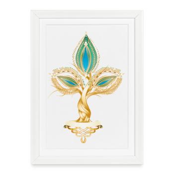 Gold-colored tree with oriental leaf ornament - Framed poster (27 × 37 cm) - white - Front