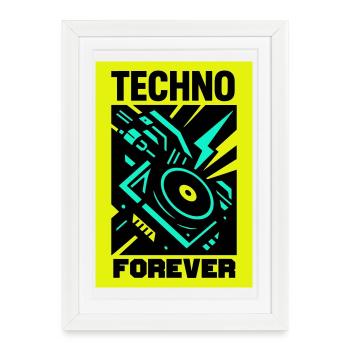 Techno pour toujours - Affiche encadrée (27 × 37 cm) - blanc - Devant
