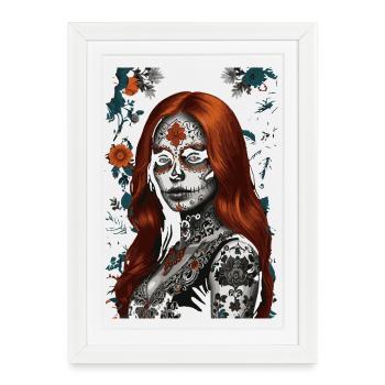 Day of the Dead Inspired Sugar Skull Portrait - Framed poster (27 × 37 cm) - white - Front