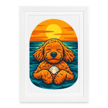 Sunset Beach Puppy Illustration - Framed poster (27 × 37 cm) - white - Front
