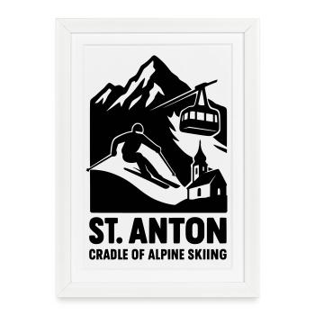 Ski à St Anton - Affiche encadrée (27 × 37 cm) - blanc - Devant