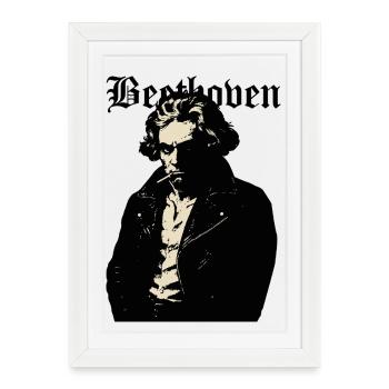 Portrait de Beethoven noir rebelle - Affiche encadrée (27 × 37 cm) - blanc - Devant