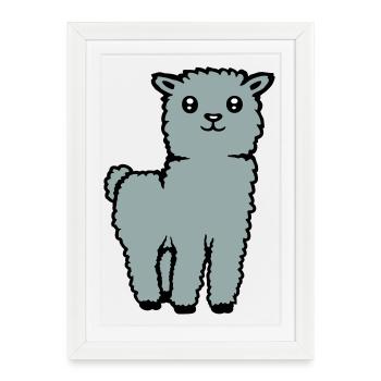Mignon Alpaga Lama Animal Doux Moelleux Bande Dessinée - Affiche encadrée (27 × 37 cm) - blanc - Devant