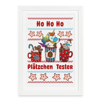 Hohoho Cookie Tester Licorne Noël Avent - Affiche encadrée (27 × 37 cm) - blanc - Devant