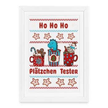 Ho ho ho Cookie Tester -Boulangerie de Noël Enfant - Affiche encadrée (27 × 37 cm) - blanc - Devant