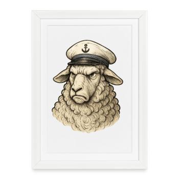 Capitaine de mouton au look ancre - Affiche encadrée (27 × 37 cm) - blanc - Devant