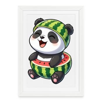 Cute Panda Melon Cartoon Waterfruit Summer Joy - Framed poster (27 × 37 cm) - white - Front