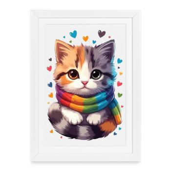 Chaton arc-en-ciel écharpe - Affiche encadrée (27 × 37 cm) - blanc - Devant