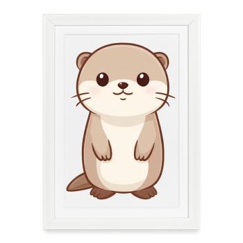Loutre mignonne – Dessin animal joyeux - Affiche encadrée (27 × 37 cm) - blanc - Devant