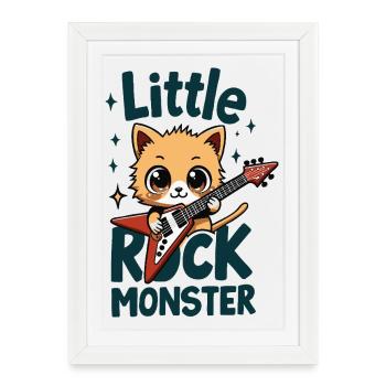 Petit Monstre de Rock – Motif de guitare chat mignon - Affiche encadrée (27 × 37 cm) - blanc - Devant
