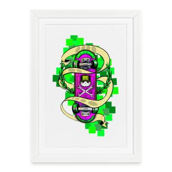 Neon Skull Skateboard Graffiti - Framed poster (27 × 37 cm) - white - Front