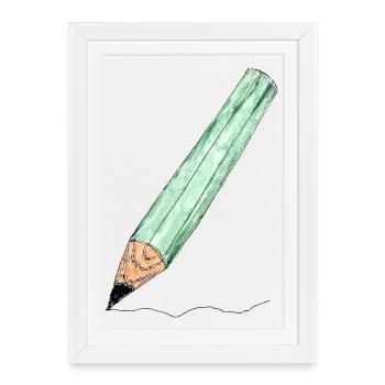Crayon vert menthe - Croquis - Affiche encadrée (27 × 37 cm) - blanc - Devant