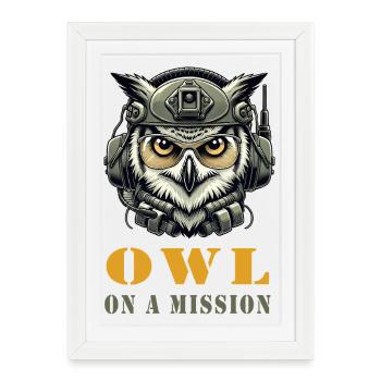 Hibou en mission - Affiche encadrée (27 × 37 cm) - blanc - Devant