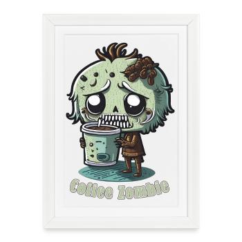 Monstre du café - Zombie caféine - Râle du matin - Affiche encadrée (27 × 37 cm) - blanc - Devant