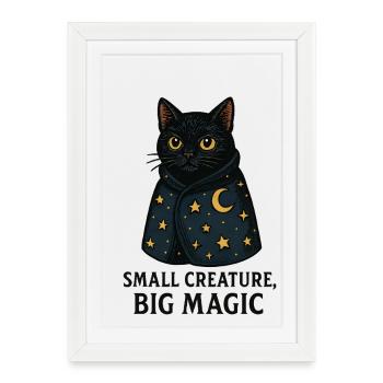 Cape Stellaire du Chat Nocturne au Clair de Lune - Affiche encadrée (27 × 37 cm) - blanc - Devant
