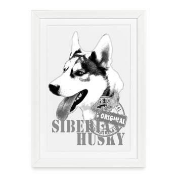 Siberian Husky Monochrome Print 100% Original - Framed poster (27 × 37 cm) - white - Front